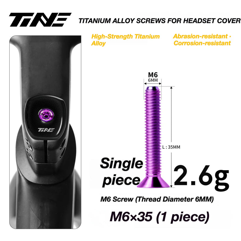 TiNE M6 Titanium Headset Top Cap Screws — 25 / 30 / 35 / 45mm — M6×35 Phantom Purple