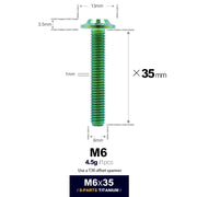 S-PARTS A3 D13 M6 Umbrella Head Titanium Bolts — 8–45mm — D13 M6×35mm / Green