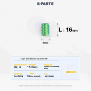 S-PARTS T15 M6 Flat-Bottom Titanium Set Screws — L8/L10/L12/L16 — L16mm / Green