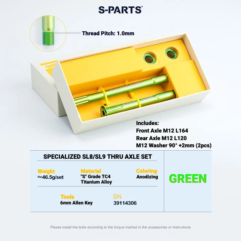 S-PARTS Titanium Quick Release Thru Axle for Specialized Road Bikes — Lightweight TC4 Titanium Upgrade — Standard SL / Green