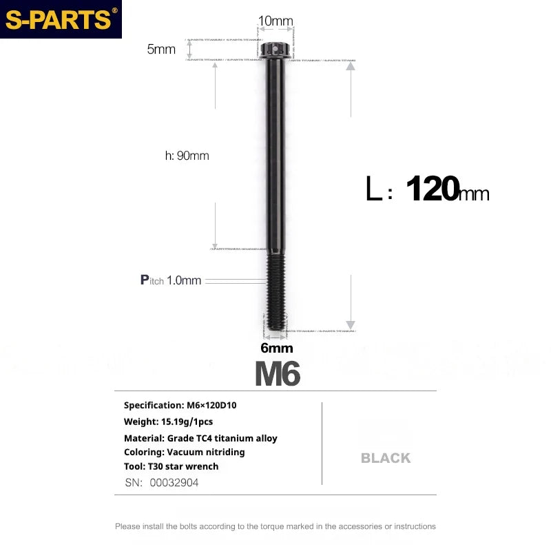 S-PARTS A3 M6 Titanium Bolts — 8–120mm — Black — L120mm