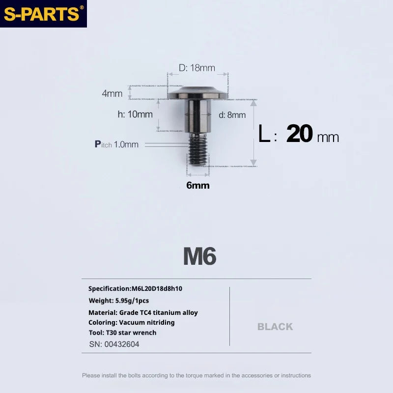 S-PARTS A3 M6 Umbrella Head Step Bolts — Black — 36 Specifications — L20 D18 step screws D8 H10