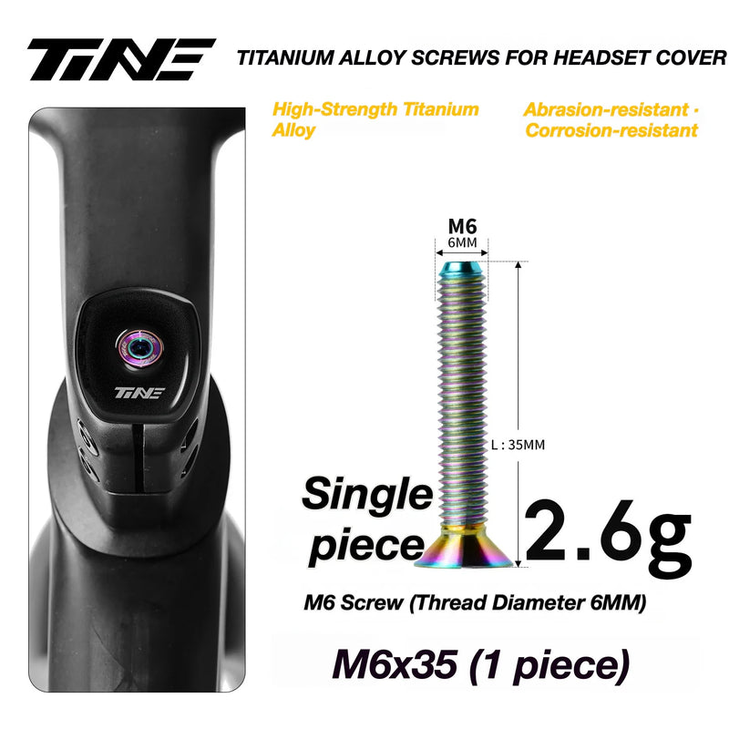 TiNE M6 Titanium Headset Top Cap Screws — 25 / 30 / 35 / 45mm — M6×35 Rainbow Oil Slick