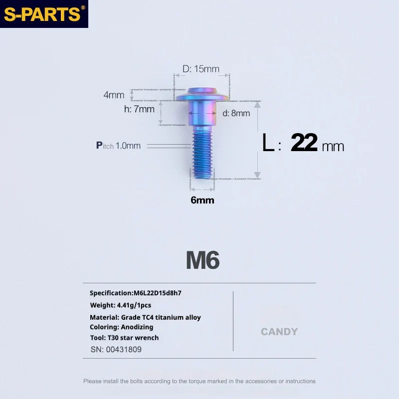 S-PARTS A3 M6 Umbrella Head Step Bolts — Candy — 36 Specifications — L22 D15 step screws D8 H7
