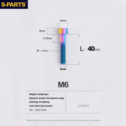 S-PARTS M6 Titanium Stem & Caliper Bolts — 30–70mm — 5mm Hex — L40mm / Candy