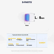 S-PARTS T15 M6 Flat-Bottom Titanium Set Screws — L8/L10/L12/L16 — L08mm / Candy