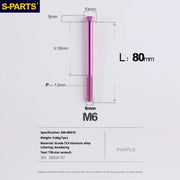 S-PARTS A3 M6 Titanium Bolts — 8–120mm — Purple — L80mm