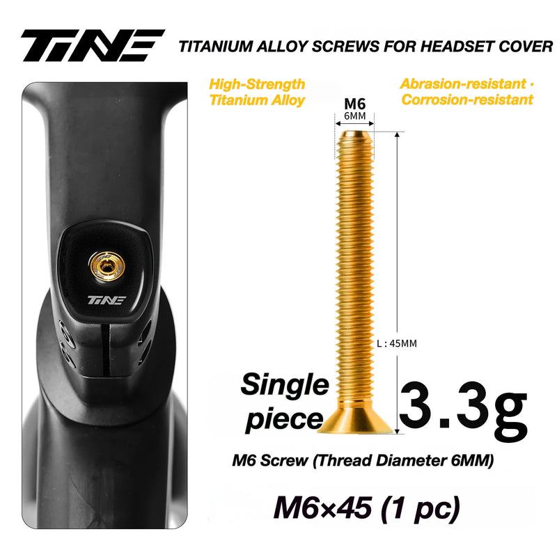 TiNE M6 Titanium Headset Top Cap Screws — 25 / 30 / 35 / 45mm — M6×45 Gold Glow