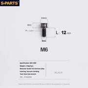 S-PARTS M6 Cylindrical Head Titanium Bolts — 10–25mm — M6×12mm / Black