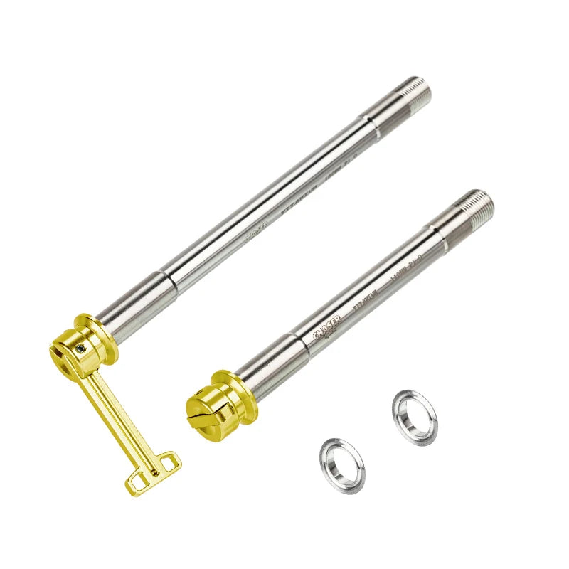 CHASER 12mm Titanium Thru Axle Set for Trek Madone Gen6 / Gen7 / Gen8 — Madone Gen8 – 118 mm / 162 mm – 59 g / pair / Gold