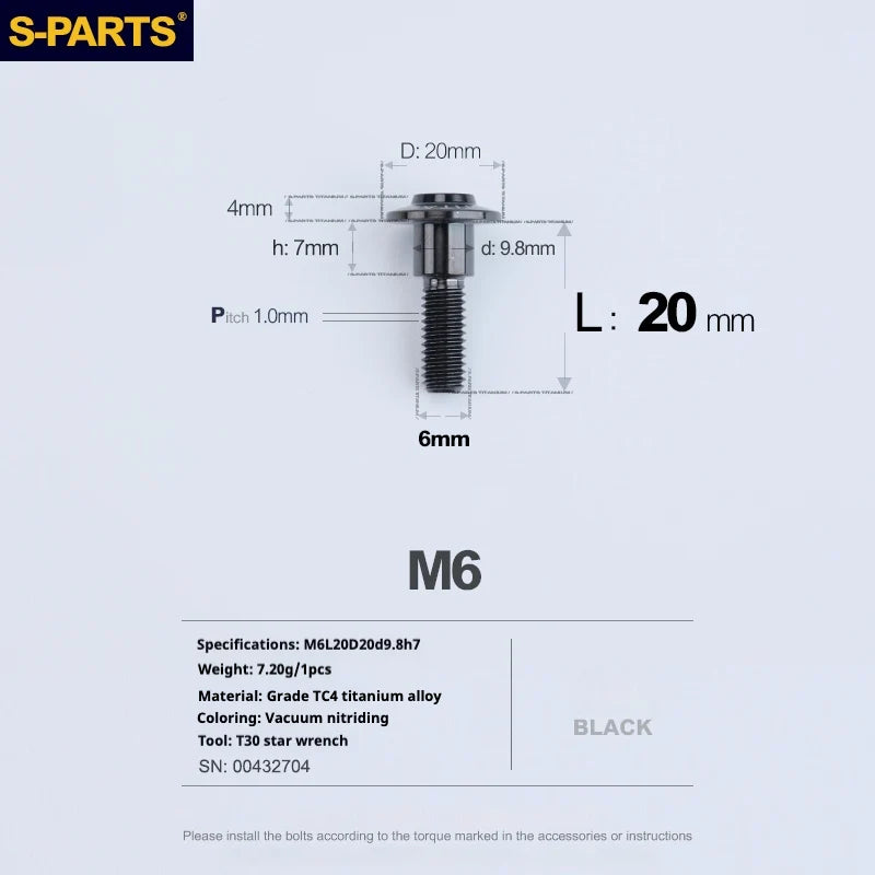 S-PARTS A3 M6 Umbrella Head Step Bolts — Black — 36 Specifications — L20 D20 step screws D9.8 H7