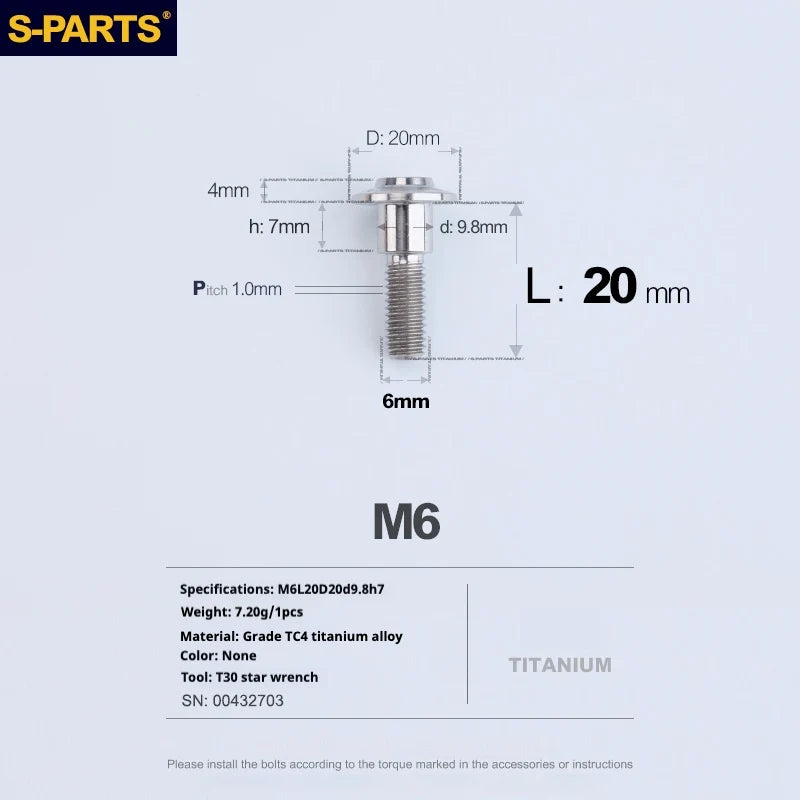 S-PARTS A3 M6 Umbrella Head Step Bolts — Titanium — 36 Specifications — L20 D20 step screws D9.8 H7
