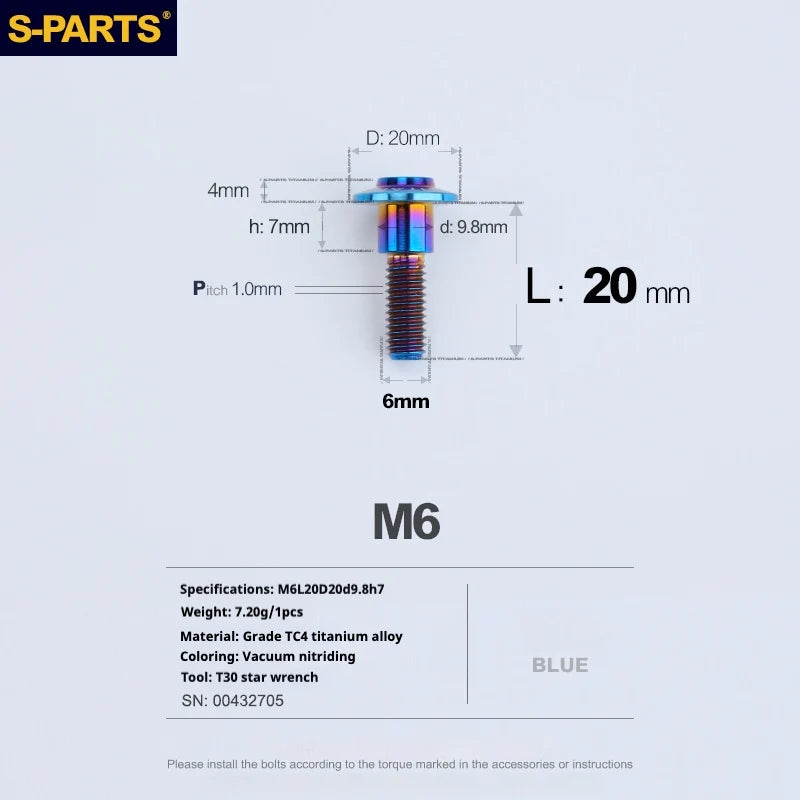 S-PARTS A3 M6 Umbrella Head Step Bolts — Blue — 36 Specifications — L20 D20 step screws D9.8 H7