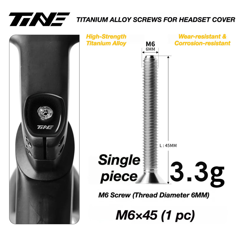 TiNE M6 Titanium Headset Top Cap Screws — 25 / 30 / 35 / 45mm — M6×45 Silver Shine