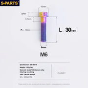 S-PARTS A3 M6 Titanium Bolts — 8–120mm — Candy — L30mm semi-threaded 25mm