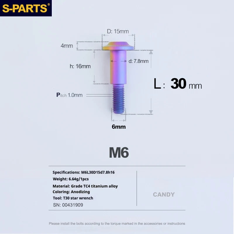 S-PARTS A3 M6 Umbrella Head Step Bolts — Candy — 36 Specifications — L30 D15 step screws D7.8 H16