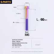 S-PARTS A3 M6 Titanium Bolts — 8–120mm — Candy — L60mm