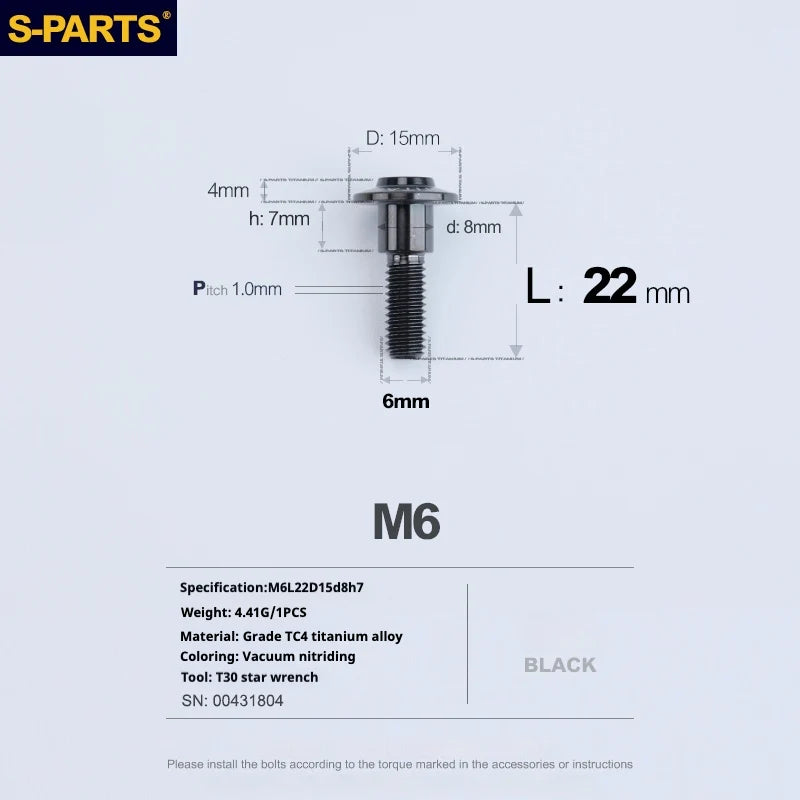 S-PARTS A3 M6 Umbrella Head Step Bolts — Black — 36 Specifications — L22 D15 step screws D8 H7