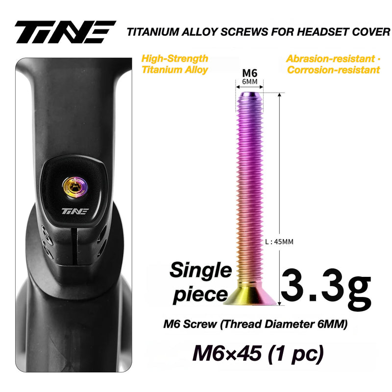 TiNE M6 Titanium Headset Top Cap Screws — 25 / 30 / 35 / 45mm — M6×45 Candy Oil Slick