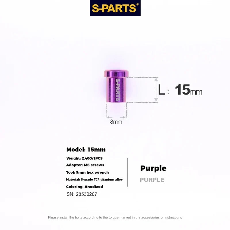 S-PARTS Titanium C-Clamp Fixing Nuts — 8–40mm — For M6 Bolts — 15mm / Purple