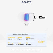 S-PARTS T15 M6 Flat-Bottom Titanium Set Screws — L8/L10/L12/L16 — L12mm / Candy