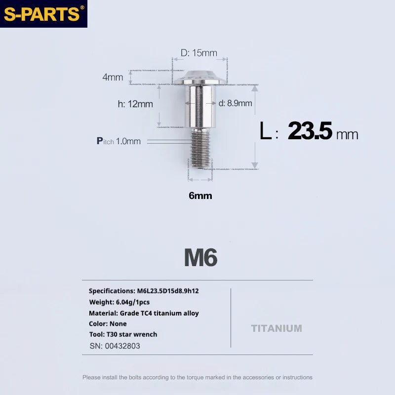 S-PARTS A3 M6 Umbrella Head Step Bolts — Titanium — 36 Specifications — L23.5 D15 step screws D8.9 H12