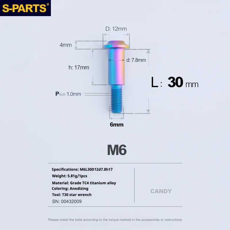 S-PARTS A3 M6 Umbrella Head Step Bolts — Candy — 36 Specifications — L30 D12 step screws D7.8 H17