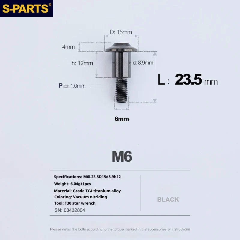S-PARTS A3 M6 Umbrella Head Step Bolts — Black — 36 Specifications — L23.5 D15 step screws D8.9 H12