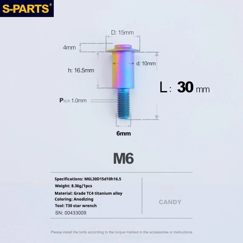 S-PARTS A3 M6 Umbrella Head Step Bolts — Candy — 36 Specifications — L30 D15 step screws D10 H16.5