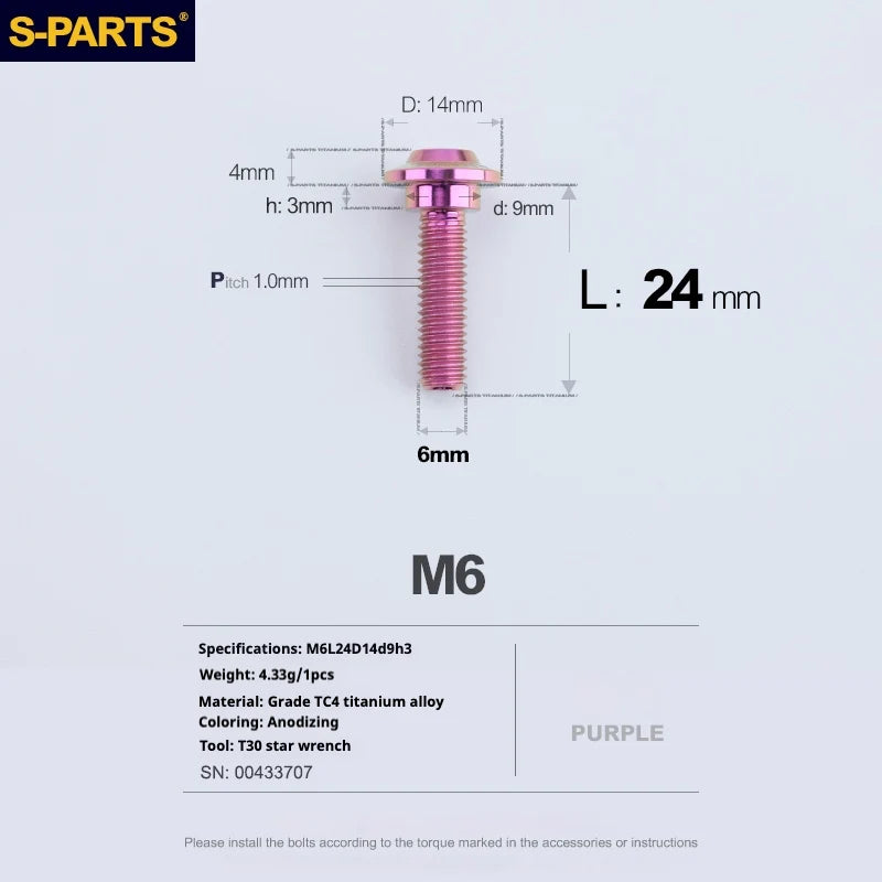 S-PARTS A3 M6 Umbrella Head Step Bolts — Purple — 36 Specifications — L24 D14 step screws D9 H3
