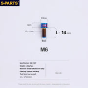 S-PARTS M6 Cylindrical Head Titanium Bolts — 10–25mm — M6×14mm / Blue