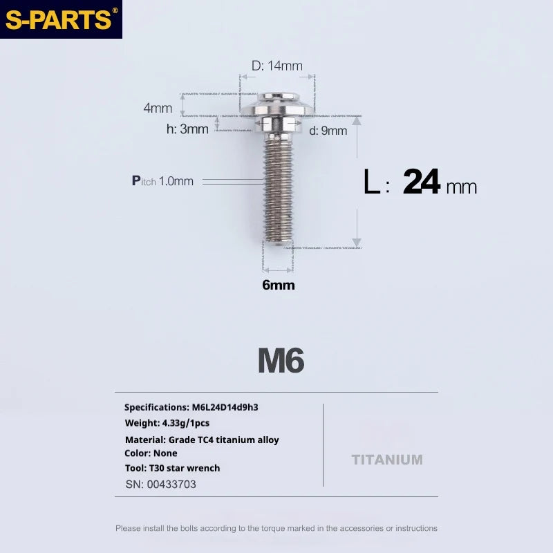 S-PARTS A3 M6 Umbrella Head Step Bolts — Titanium — 36 Specifications — L24 D14 step screws D9 H3