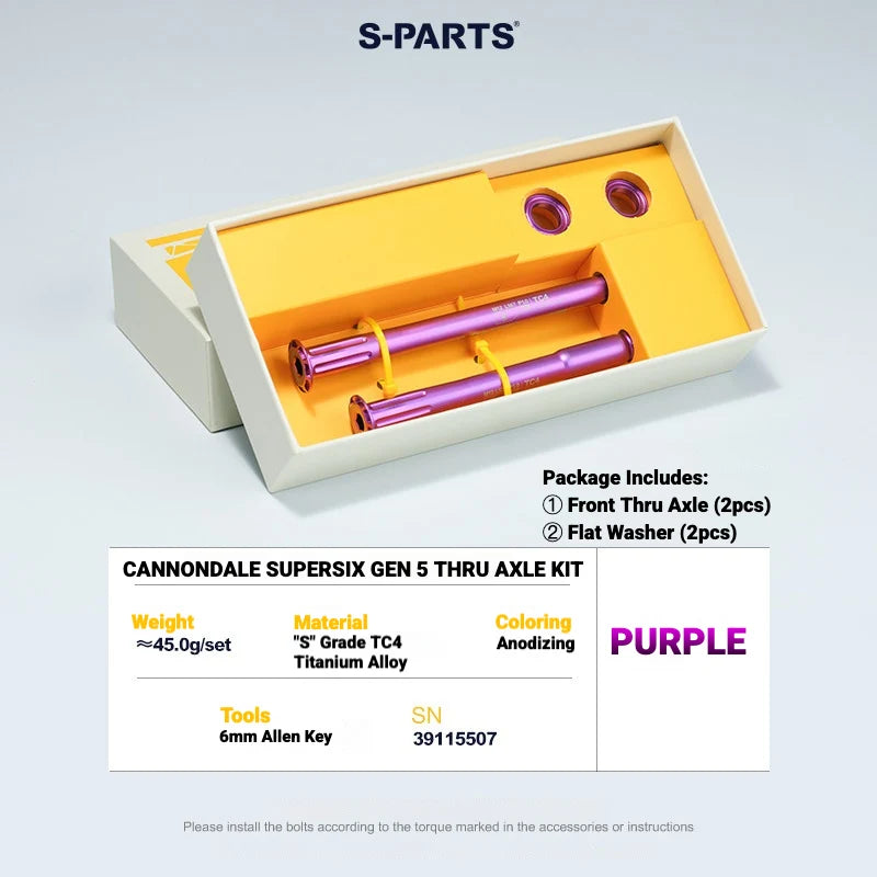 S-PARTS Titanium Thru Axle Set — TC4 Lightweight CNC Wheel Axle Upgrade — CANNONDALE SUPERSIX GEN 5 THRU AXLE KIT / Purple