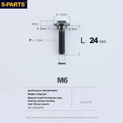 S-PARTS A3 M6 Umbrella Head Step Bolts — Black — 36 Specifications — L24 D14 step screws D9 H3