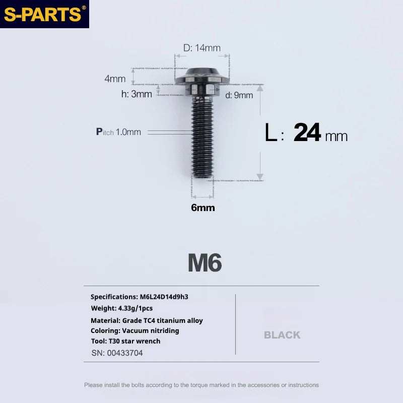 S-PARTS A3 M6 Umbrella Head Step Bolts — Black — 36 Specifications — L24 D14 step screws D9 H3
