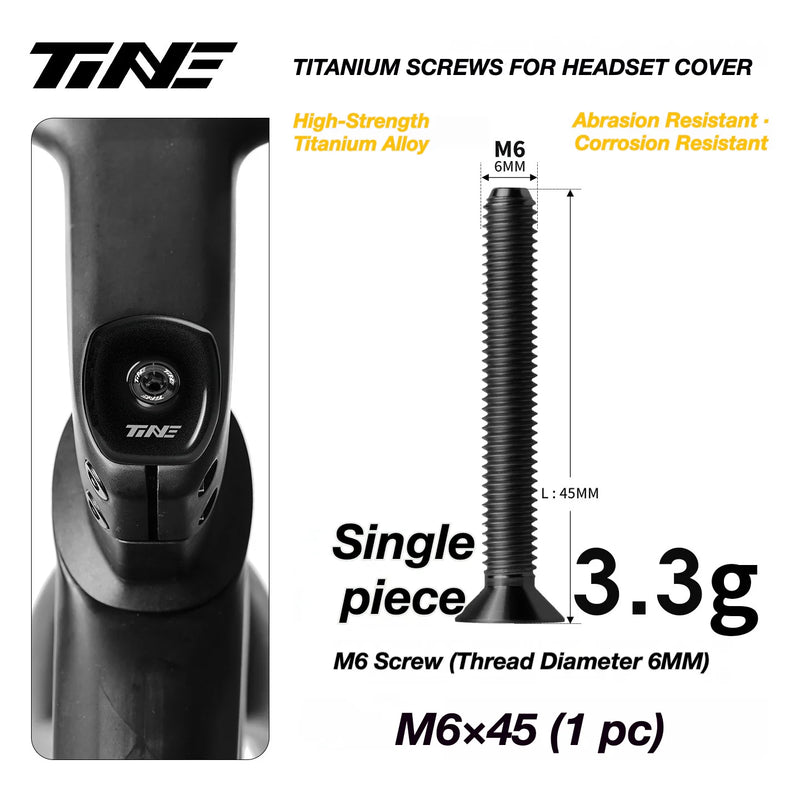 TiNE M6 Titanium Headset Top Cap Screws — 25 / 30 / 35 / 45mm — M6×45 Matte Black