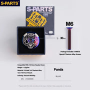 S-PARTS Titanium OD2 34.9 mm Laser Headset Cap — CNC Machined — Multiple Designs Available — Panda (Set) Blue
