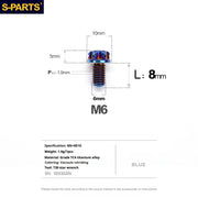 S-PARTS A3 M6 Titanium Bolts — 8–120mm — Blue — L8mm
