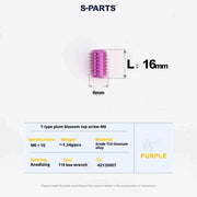 S-PARTS T15 M6 Flat-Bottom Titanium Set Screws — L8/L10/L12/L16 — L16mm / Purple