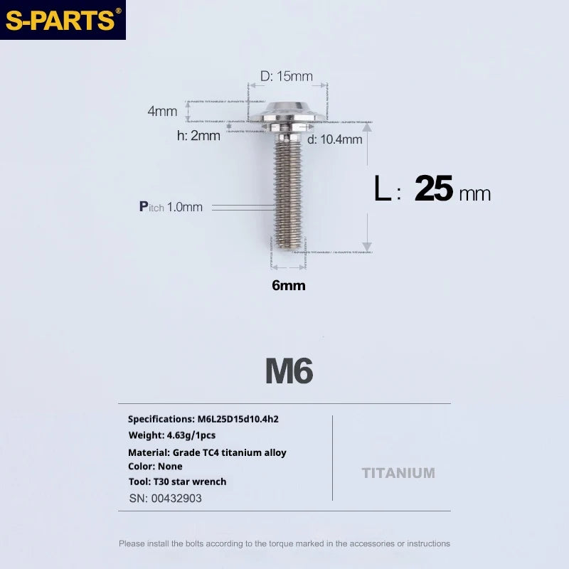 S-PARTS A3 M6 Umbrella Head Step Bolts — Titanium — 36 Specifications — L25 D15 step screws D10.4 H2