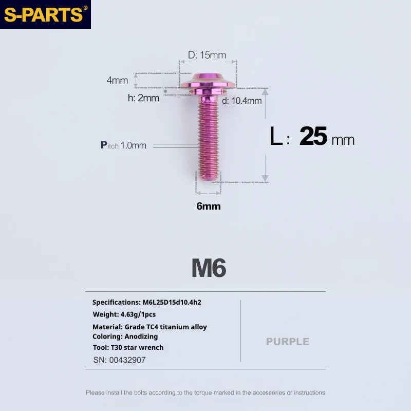 S-PARTS A3 M6 Umbrella Head Step Bolts — Purple — 36 Specifications — L25 D15 step screws D10.4 H2