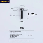 S-PARTS A3 M6 Umbrella Head Step Bolts — Black — 36 Specifications — L25 D15 step screws D10.4 H2