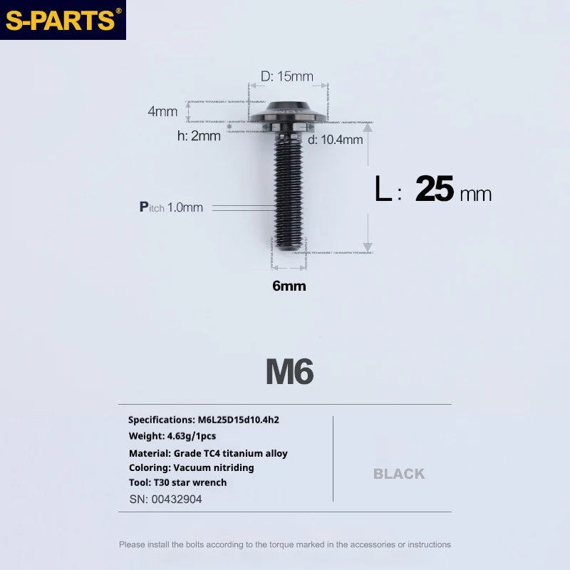 S-PARTS A3 M6 Umbrella Head Step Bolts — Black — 36 Specifications — L25 D15 step screws D10.4 H2