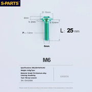 S-PARTS A3 M6 Umbrella Head Step Bolts — Green — 36 Specifications — L25 D15 step screws D10.4 H2