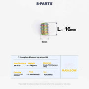 S-PARTS T15 M6 Flat-Bottom Titanium Set Screws — L8/L10/L12/L16 — L16mm / Rainbow