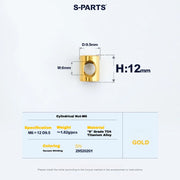 S-PARTS M6 Titanium Seatpost Step-Down Bolt & Nut Kit — 22 / 30 / 35 / 40mm — Gold / Cylindrical nut(M6 D9.5 H12)