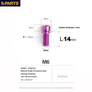 S-PARTS A2 M6 TC4 Titanium Bolts — 10–55mm — Multiple Colors — L14mm / Purple