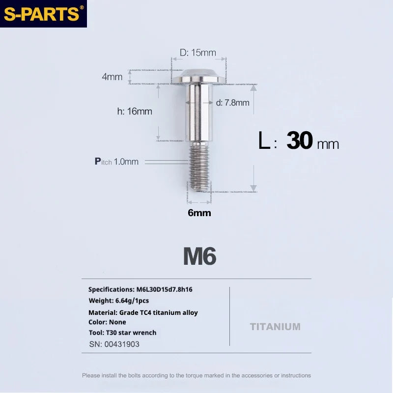 S-PARTS A3 M6 Umbrella Head Step Bolts — Titanium — 36 Specifications — L30 D15 step screws D7.8 H16