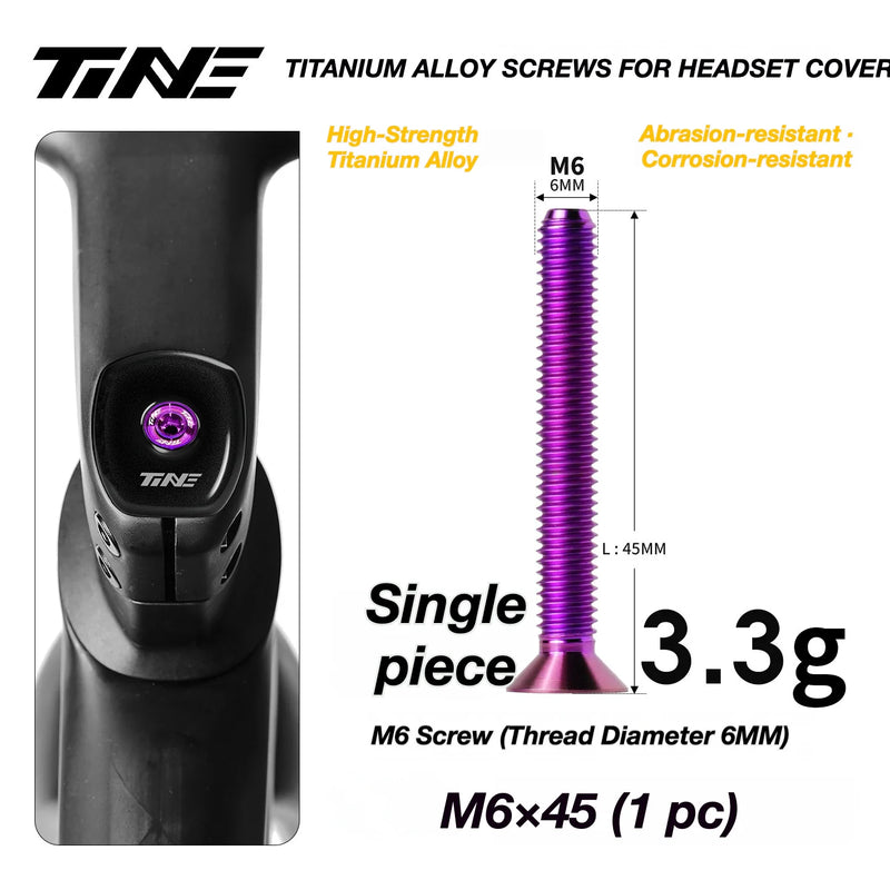 TiNE M6 Titanium Headset Top Cap Screws — 25 / 30 / 35 / 45mm — M6×45 Phantom Purple