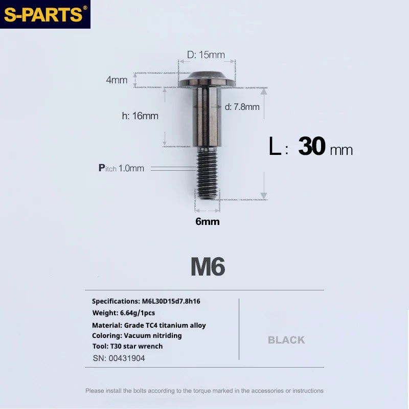 S-PARTS A3 M6 Umbrella Head Step Bolts — Black — 36 Specifications — L30 D15 step screws D7.8 H16